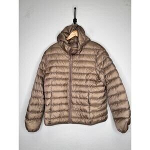 Wanto Womens Size XL Brown Duck Down Puffer Zipper Winter Hooded Jacket